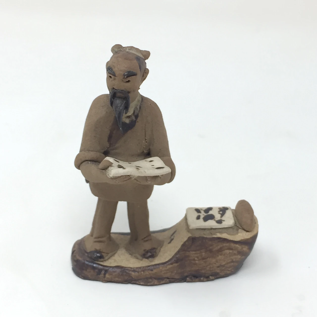 Chinese Figurine - Small Mudman Holding Script (F-107) 2 Chinese Figurine - Small Mudman Holding Script (F-107) - Image 2