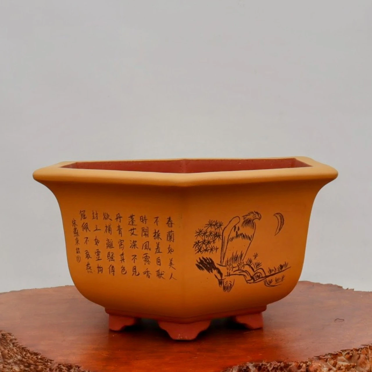 17" Etched Yixing Bonsai Pot (No. 2225) 4 17" Etched Yixing Bonsai Pot (No. 2225) - Image 4