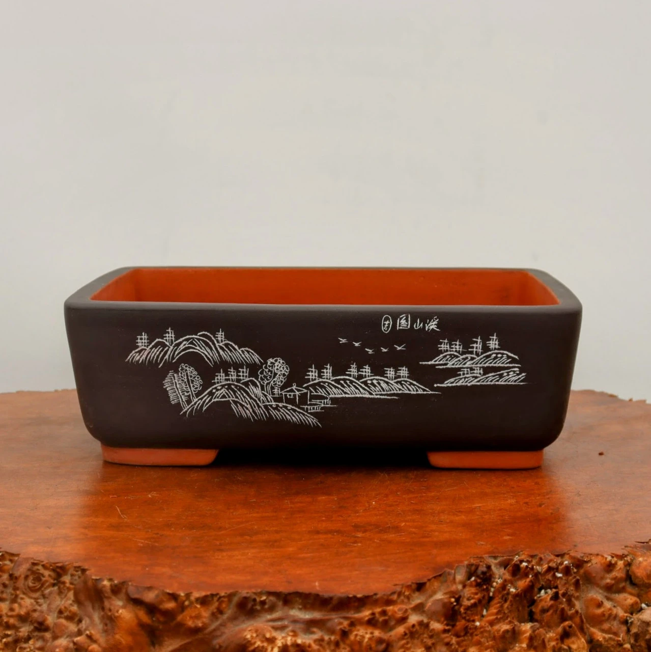 13" Etched Yixing Bonsai Pot (No. 2186) 1 13" Etched Yixing Bonsai Pot (No. 2186)
