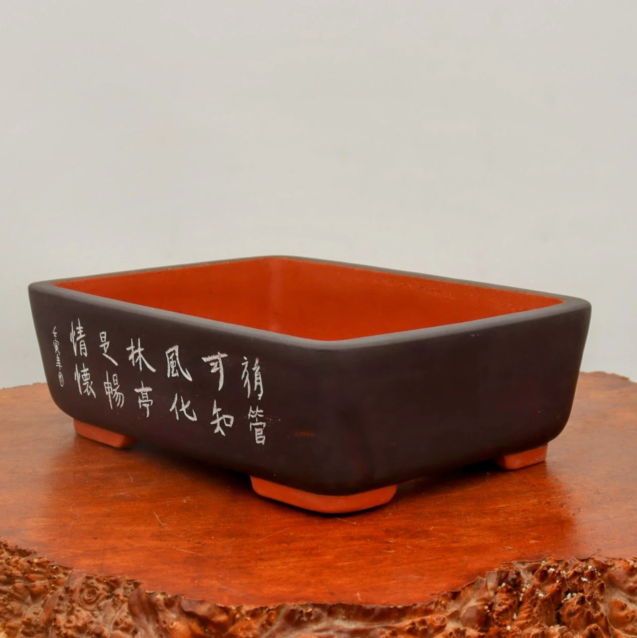 13" Etched Yixing Bonsai Pot (No. 2186) 2 13" Etched Yixing Bonsai Pot (No. 2186) - Image 2