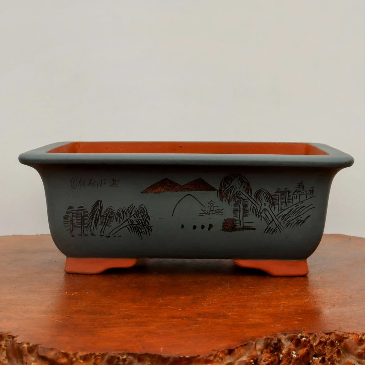 13" Etched Yixing Bonsai Pot (No. 2183) 2 13" Etched Yixing Bonsai Pot (No. 2183) - Image 2