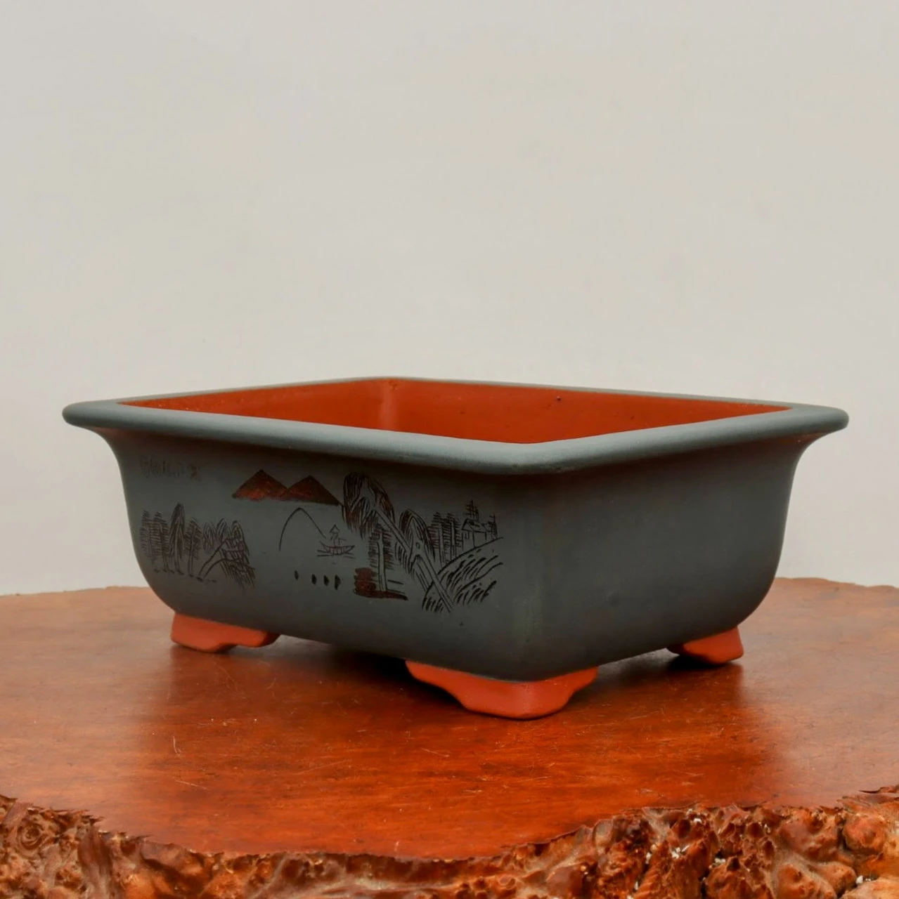 13" Etched Yixing Bonsai Pot (No. 2183) 4 13" Etched Yixing Bonsai Pot (No. 2183) - Image 4