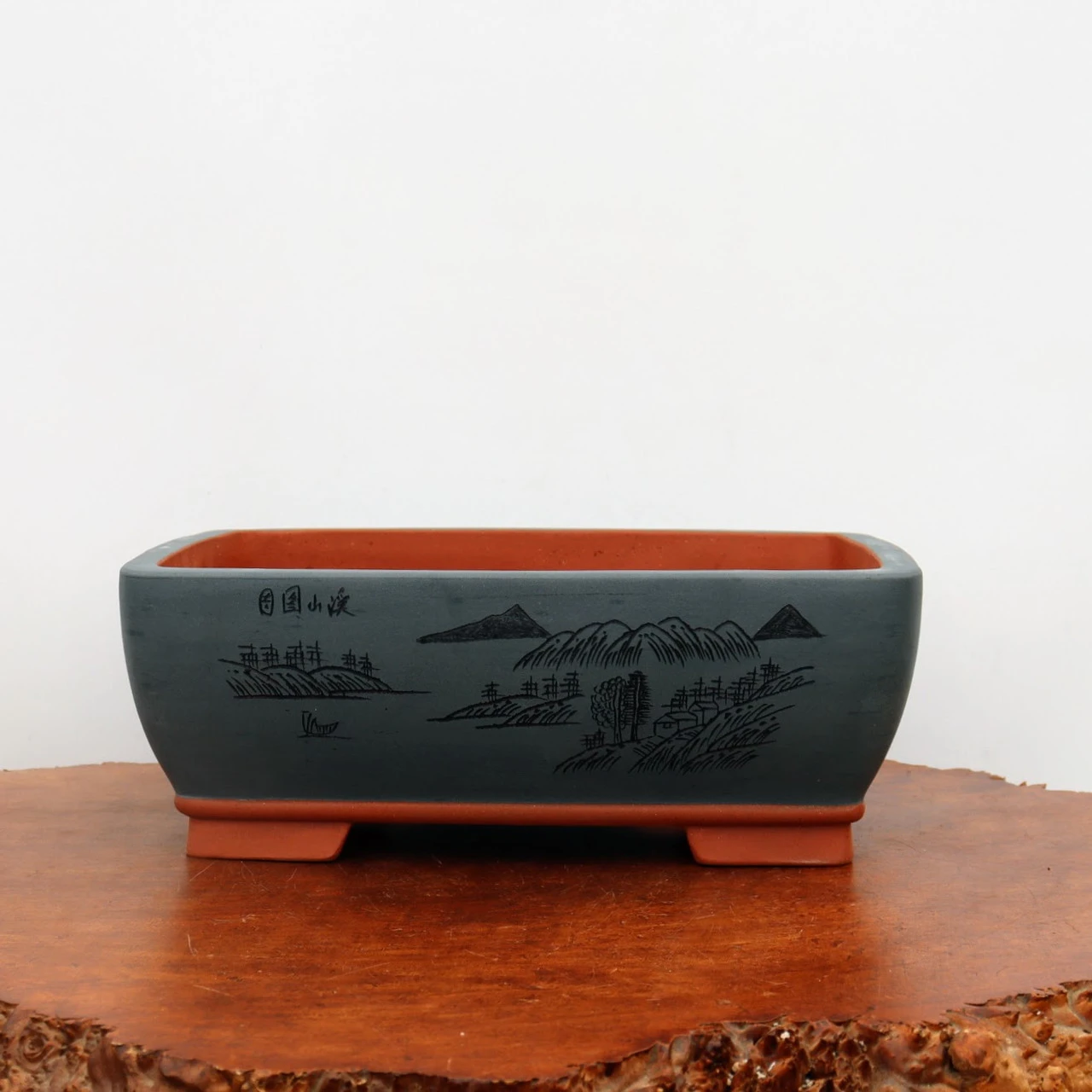 13" Etched Yixing Bonsai Pot (No. 2191) 2 13" Etched Yixing Bonsai Pot (No. 2191) - Image 2