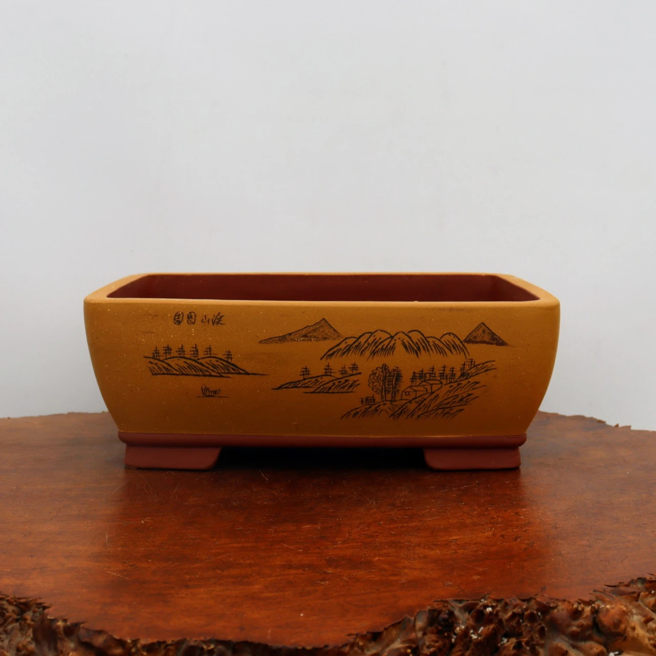 13" Etched Yixing Bonsai Pot (No. 2187) 4 13" Etched Yixing Bonsai Pot (No. 2187) - Image 4