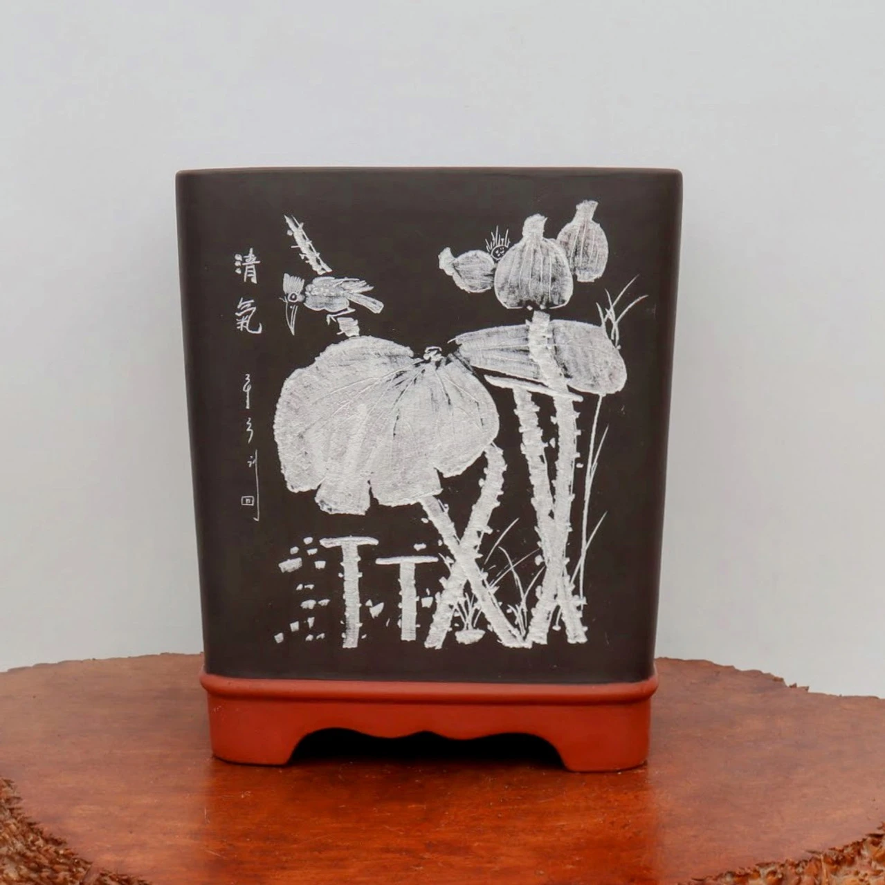 12" Etched Yixing Bonsai Pot (No. 2232) 3 12" Etched Yixing Bonsai Pot (No. 2232) - Image 3