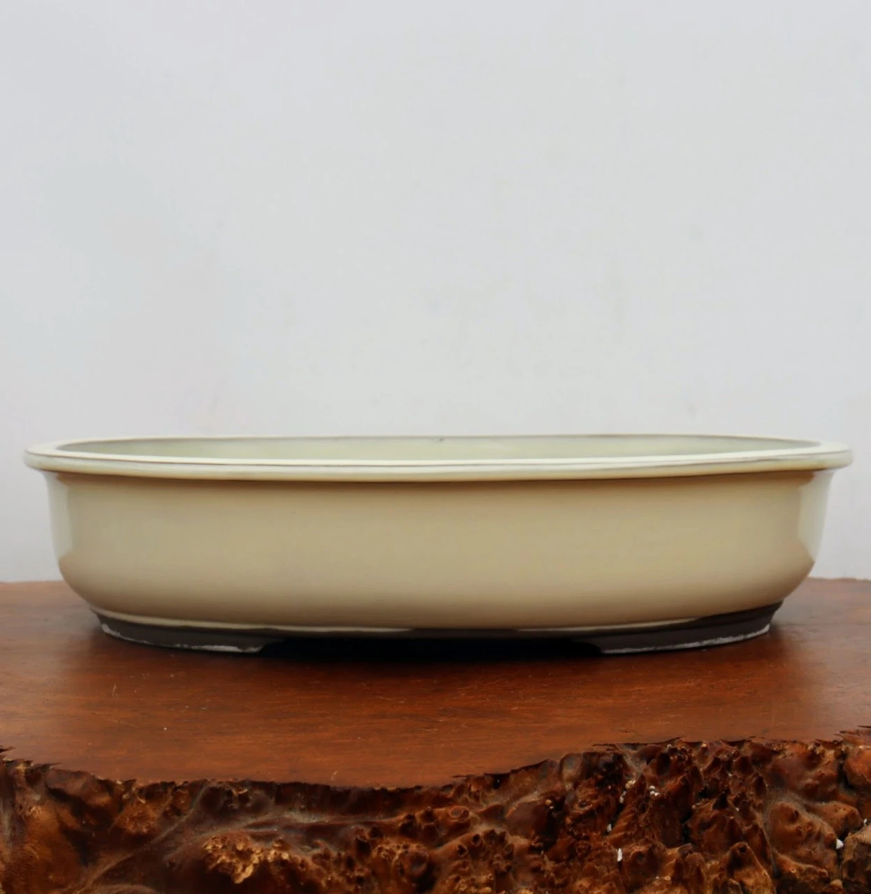 Oval Cream Glazed Japanese Bonsai Pot (No. 1547) 2 Oval Cream Glazed Japanese Bonsai Pot (No. 1547) - Image 2