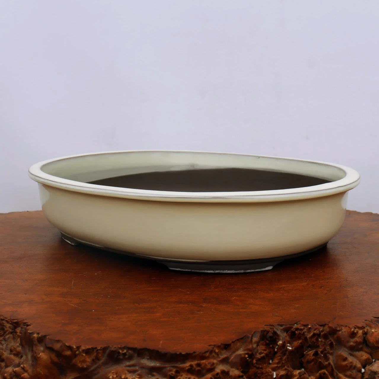 Oval Cream Glazed Japanese Bonsai Pot (No. 1547) 3 Oval Cream Glazed Japanese Bonsai Pot (No. 1547) - Image 3