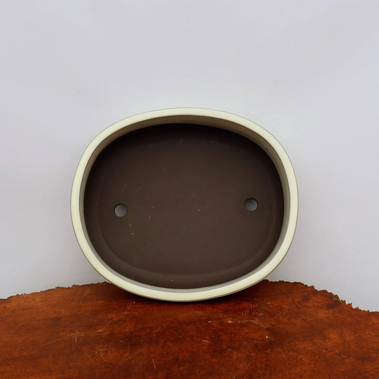 Oval Cream Glazed Japanese Bonsai Pot (No. 1547) 4 Oval Cream Glazed Japanese Bonsai Pot (No. 1547) - Image 4
