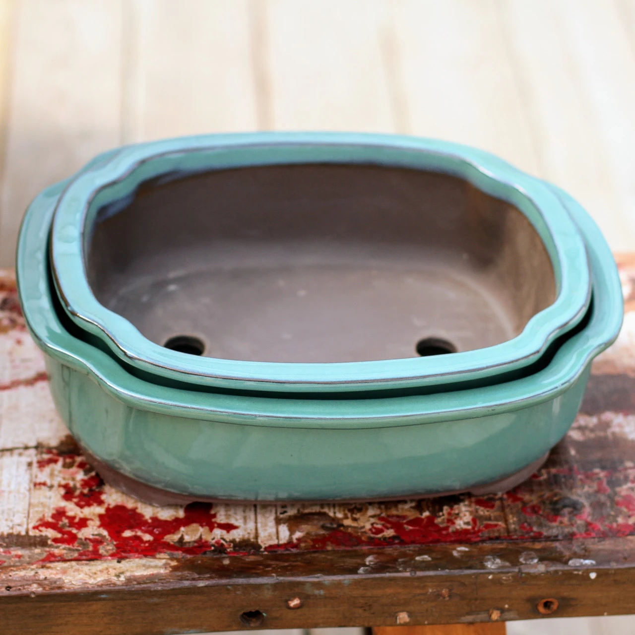 Light Green Ceramic Japanese Bonsai Pot (Choose Size) 5 Light Green Ceramic Japanese Bonsai Pot (Choose Size) - Image 5