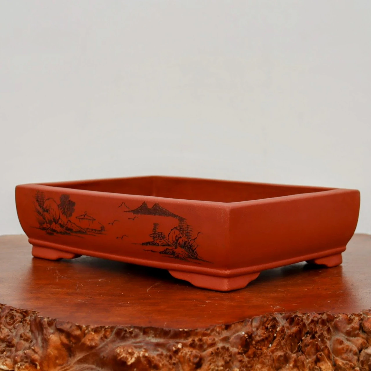 12-Inch Etched Glazed Yixing Bonsai Pot (No. 2430) 1 12-Inch Etched Glazed Yixing Bonsai Pot (No. 2430)
