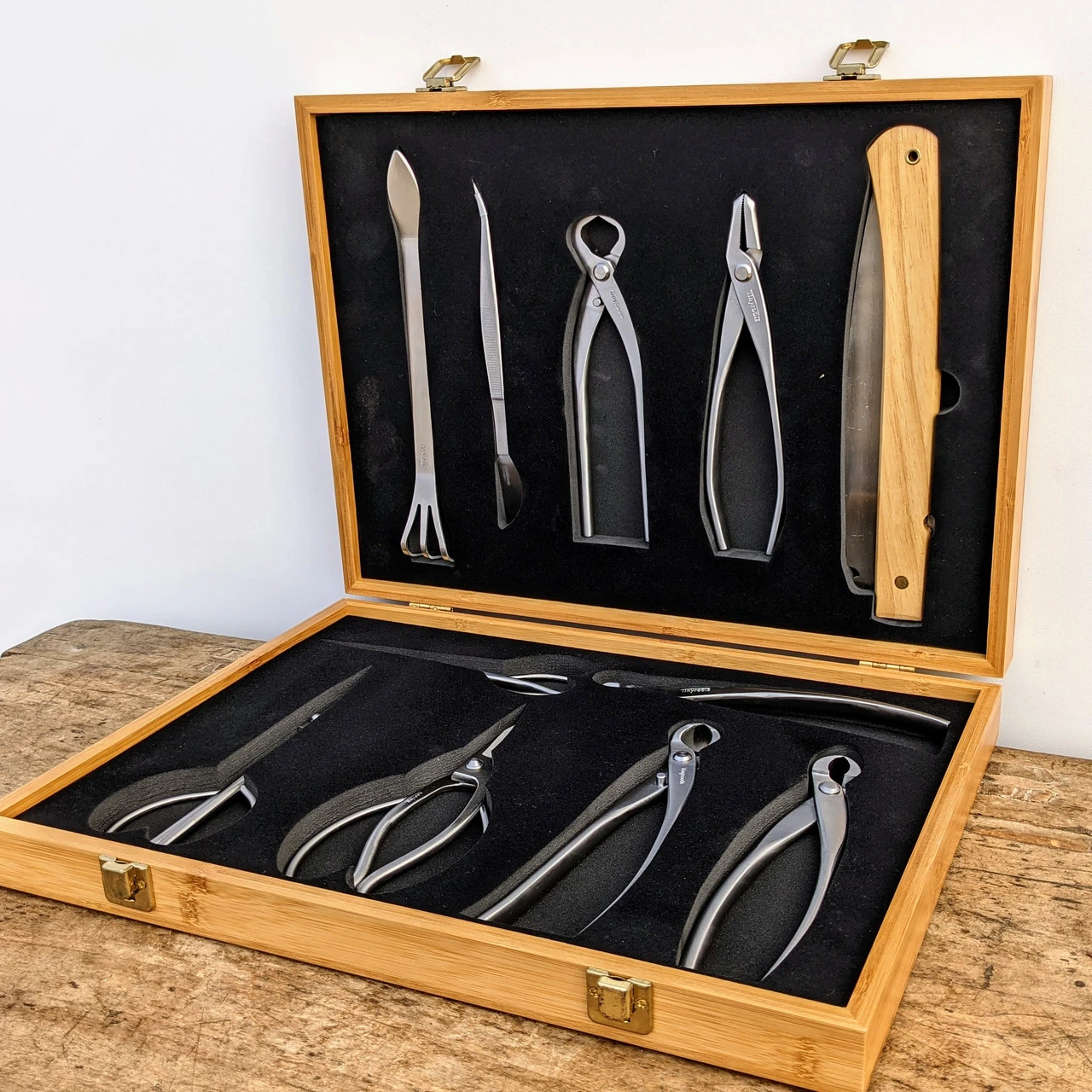 Tinyroots Ultimate Package - Stainless Steel Tool Kit. Contains 11 Of The Finest Stainless Steel Bonsai Tools In The World - All Packaged In A Luxurious, Custom Made Bamboo Box.